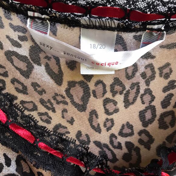 Cacique Leopard Print Mesh Chemise Size 18 20 Sheer Lingerie Lace Trim Sleepwear - Picture 3 of 11